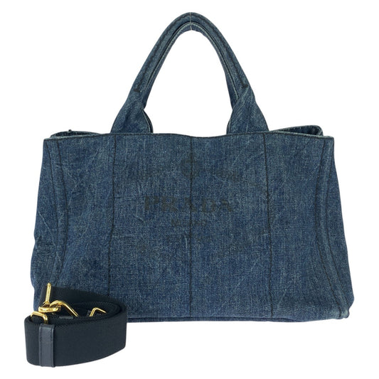 26263
PRADA プラダ カナパ 三角ロゴプレート ２way ブルー ゴールド金具 デニム トートバッグ ショルダーバッグ レディース ABP56