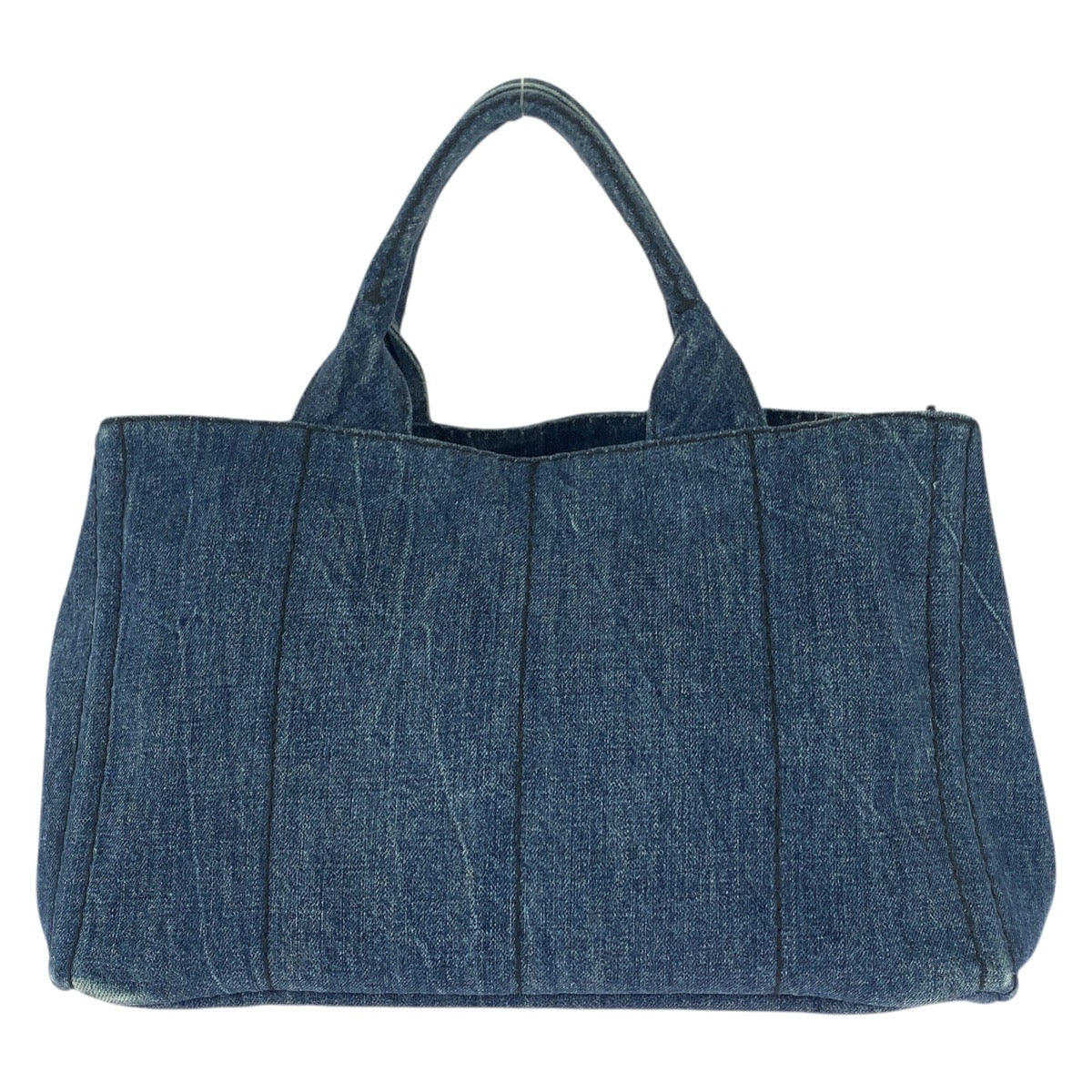 26263
PRADA プラダ カナパ 三角ロゴプレート ２way ブルー ゴールド金具 デニム トートバッグ ショルダーバッグ レディース ABP56