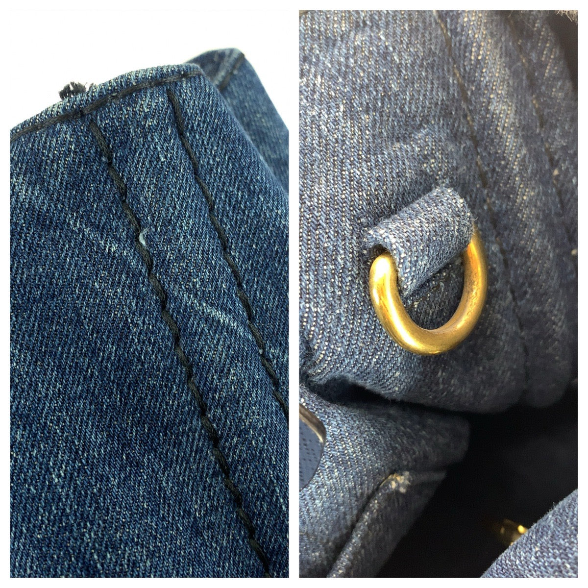 26263
PRADA プラダ カナパ 三角ロゴプレート ２way ブルー ゴールド金具 デニム トートバッグ ショルダーバッグ レディース ABP56