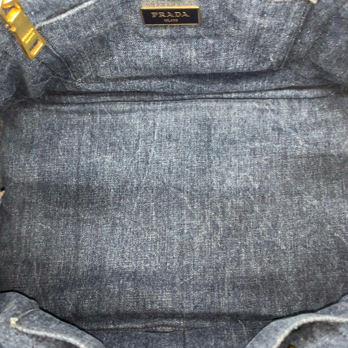 26263
PRADA プラダ カナパ 三角ロゴプレート ２way ブルー ゴールド金具 デニム トートバッグ ショルダーバッグ レディース ABP56