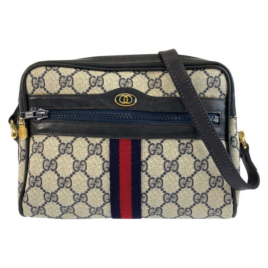 26265
GUCCI グッチ ヴィンテージ シェリーライン グレー ネイビー ゴールド金具 GGスプリームキャンバス / レザー 38 ショルダーバッグ ポシェット レディース ABP42