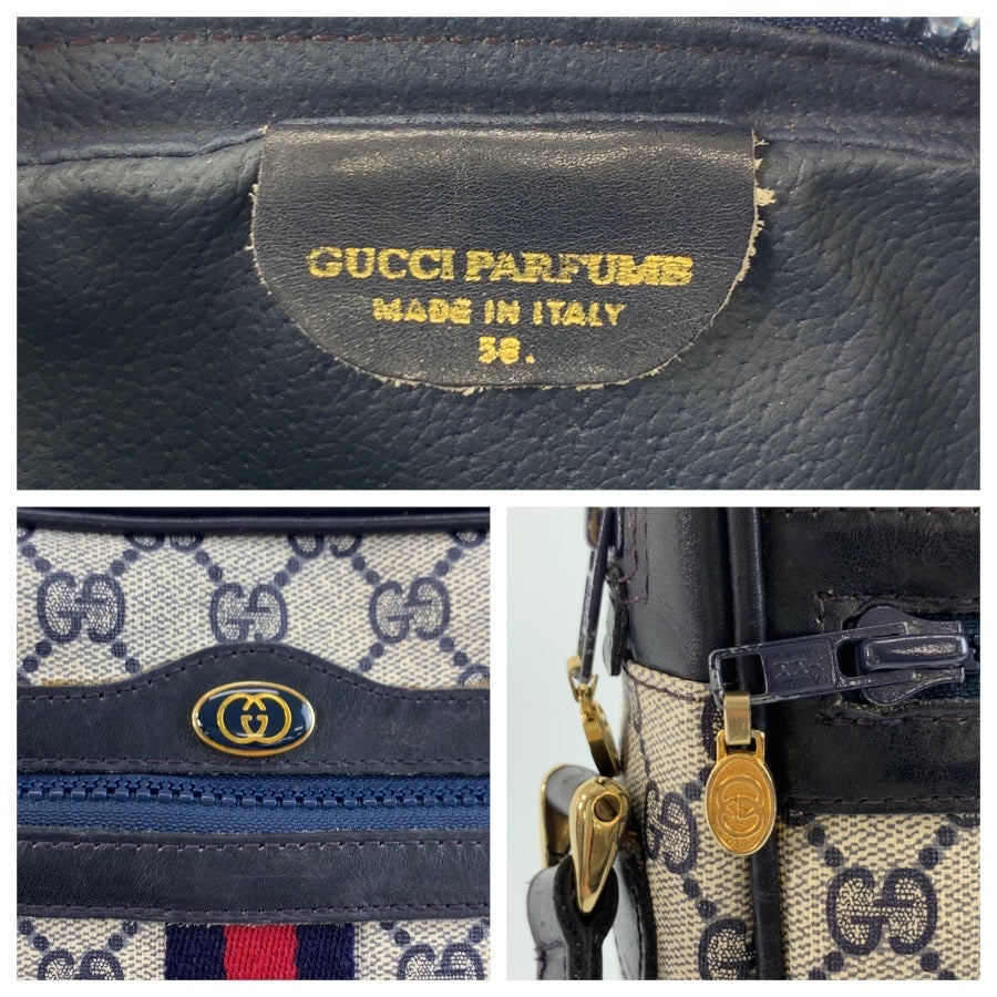 26265
GUCCI グッチ ヴィンテージ シェリーライン グレー ネイビー ゴールド金具 GGスプリームキャンバス / レザー 38 ショルダーバッグ ポシェット レディース ABP42