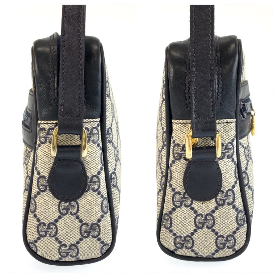 26265
GUCCI グッチ ヴィンテージ シェリーライン グレー ネイビー ゴールド金具 GGスプリームキャンバス / レザー 38 ショルダーバッグ ポシェット レディース ABP42