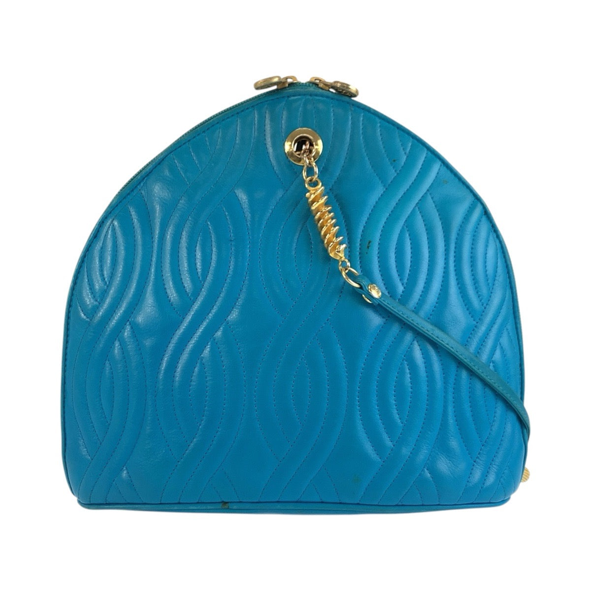 26266
FENDI フェンディ ヴィンテージ パスタ マカロニ ブルー ゴールド金具 レザー C-13404 ショルダーバッグ ポシェット レディース AB56