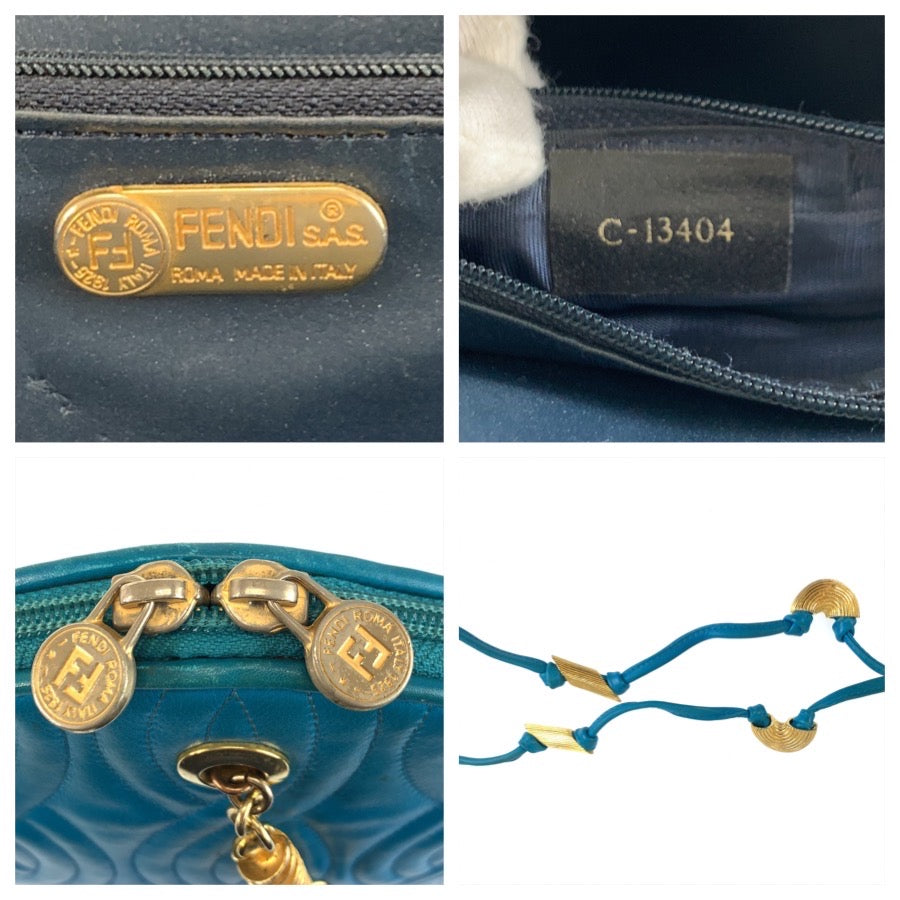26266
FENDI フェンディ ヴィンテージ パスタ マカロニ ブルー ゴールド金具 レザー C-13404 ショルダーバッグ ポシェット レディース AB56