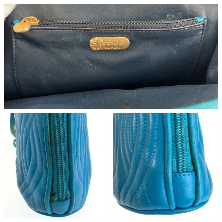 26266
FENDI フェンディ ヴィンテージ パスタ マカロニ ブルー ゴールド金具 レザー C-13404 ショルダーバッグ ポシェット レディース AB56