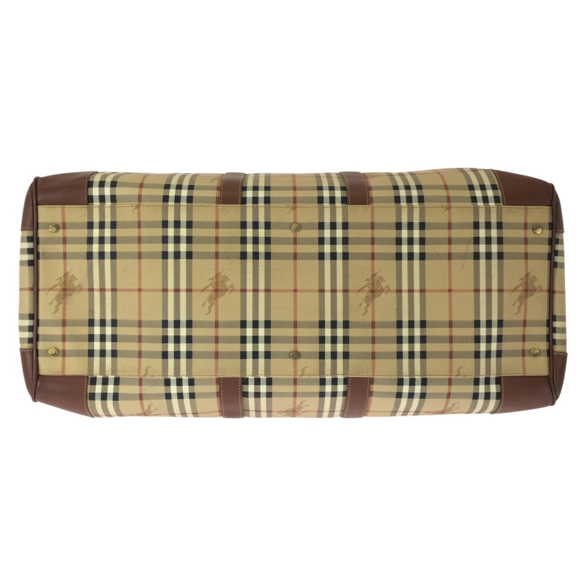 26267
BURBERRY バーバリー ヴィンテージ チェック柄 2way ベージュ ブラウン ゴールド金具 PVC / レザー ボストンバッグ ハンドバッグ メンズ ABP42