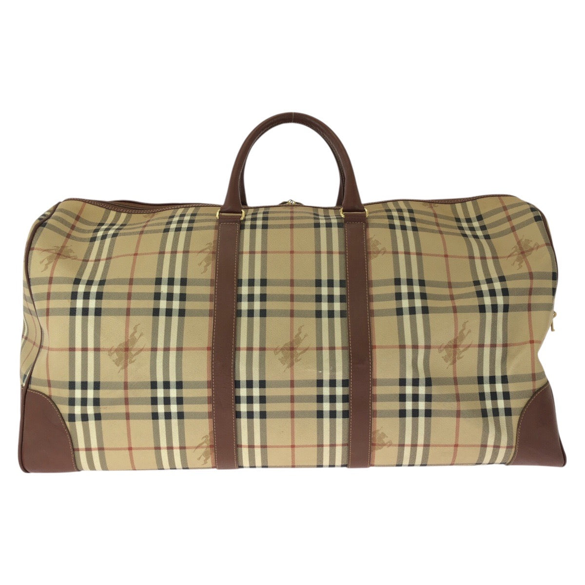 26267
BURBERRY バーバリー ヴィンテージ チェック柄 2way ベージュ ブラウン ゴールド金具 PVC / レザー ボストンバッグ ハンドバッグ メンズ ABP42