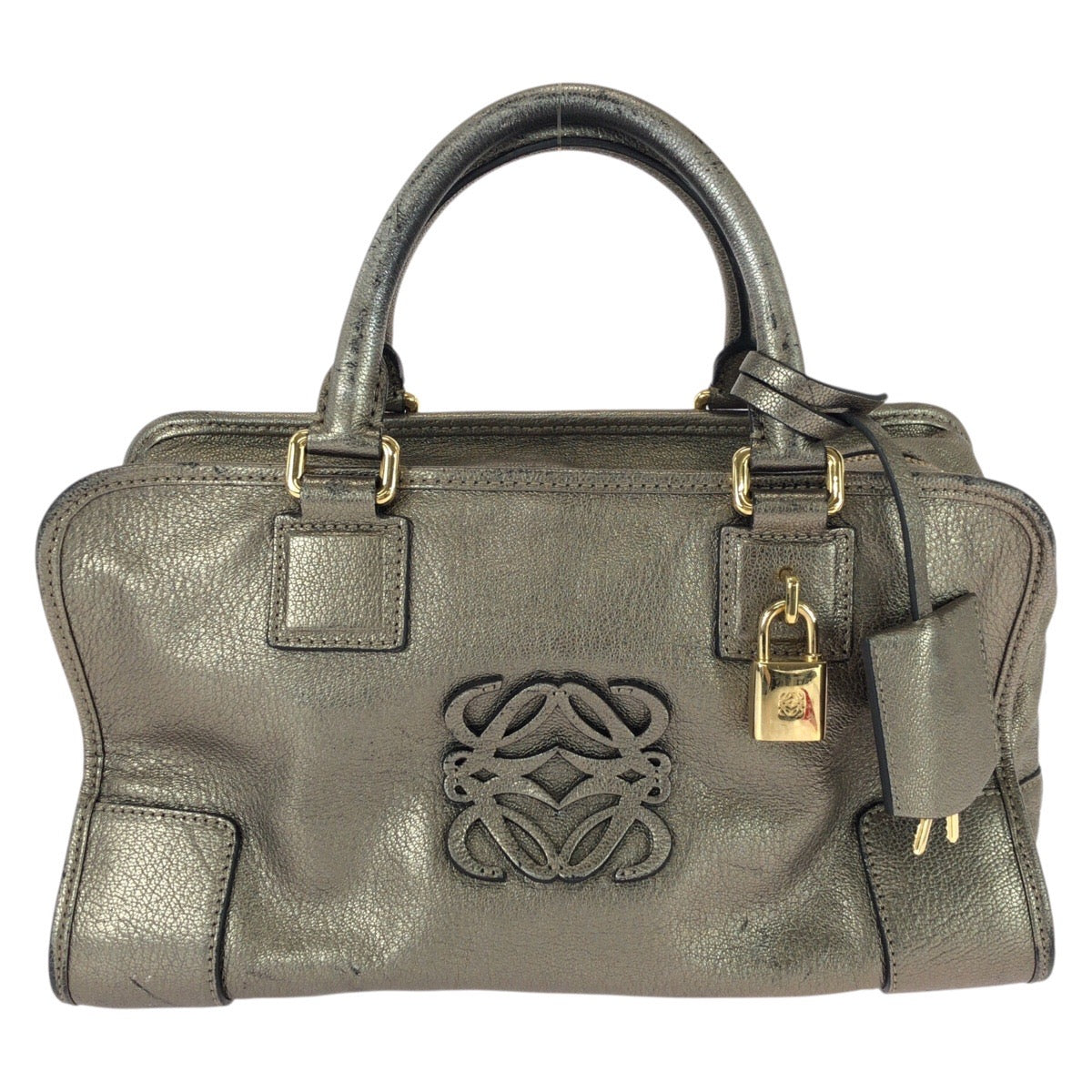 26268
LOEWE ロエベ アナグラム アマソナ28 ゴールド シルバーゴールド レザー ハンドバッグ ミニボストンバッグ レディース AB42