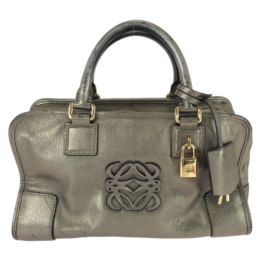 26268
LOEWE ロエベ アナグラム アマソナ28 ゴールド シルバーゴールド レザー ハンドバッグ ミニボストンバッグ レディース AB42