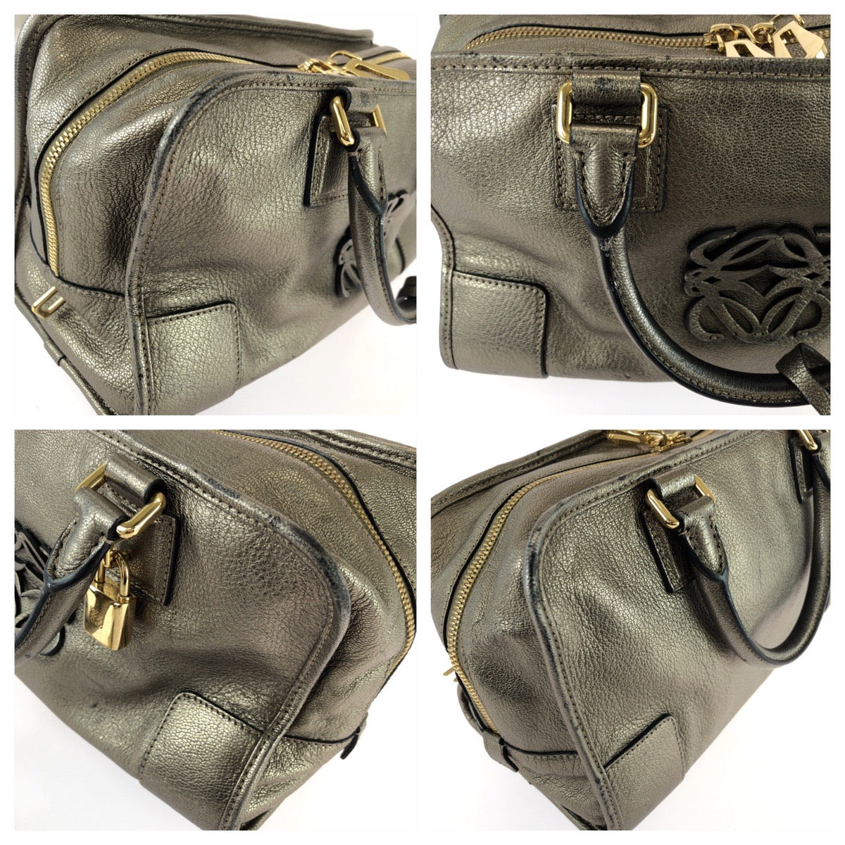 26268
LOEWE ロエベ アナグラム アマソナ28 ゴールド シルバーゴールド レザー ハンドバッグ ミニボストンバッグ レディース AB42
