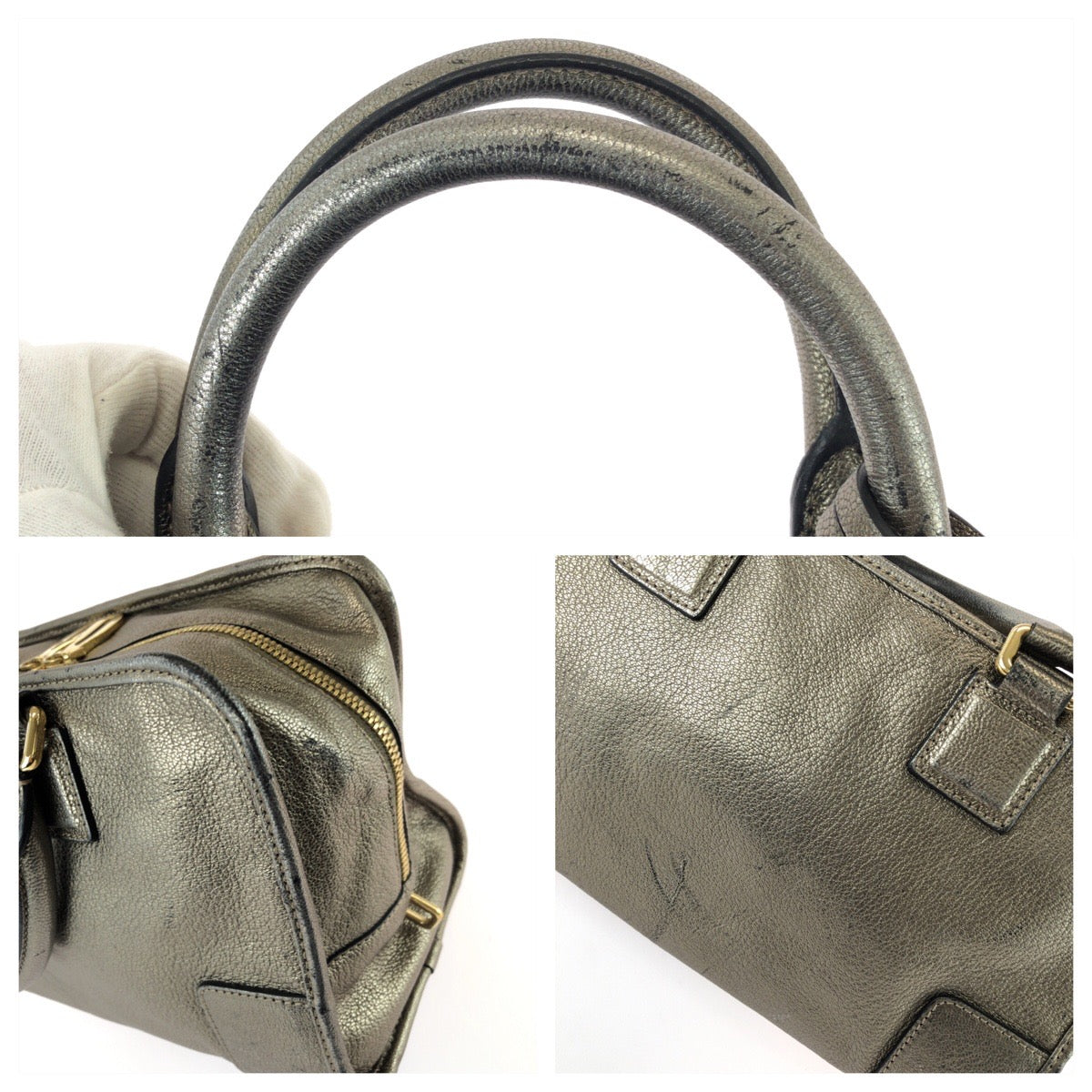 26268
LOEWE ロエベ アナグラム アマソナ28 ゴールド シルバーゴールド レザー ハンドバッグ ミニボストンバッグ レディース AB42
