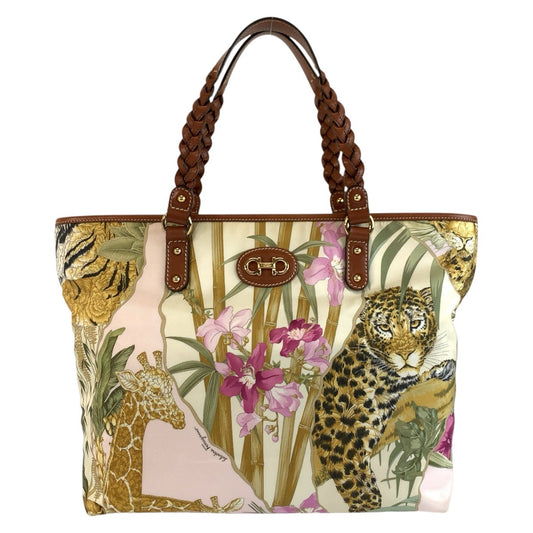 26269
Salvatore Ferragamo サルヴァトーレフェラガモ レオーパード 豹柄 アニマル柄 マルチカラー ブラウン ゴールド金具 ナイロン / レザー AU-21/C 563 トートバッグ ハンドバッグ レディース A42