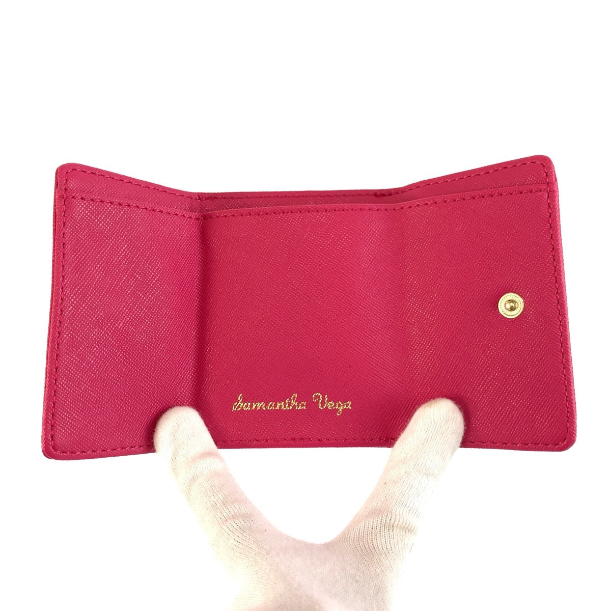 26270
Samantha Vega サマンサベガ ピンク ゴールド金具 レザー 折財布 コンパクトウォレット レディース A3