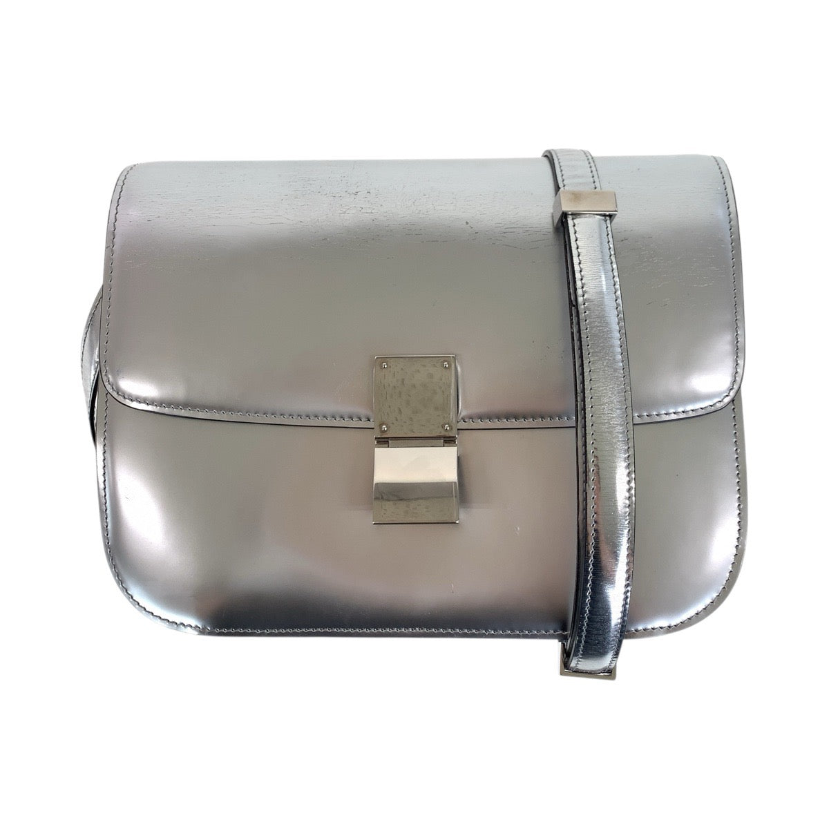 26272
CELINE セリーヌ クラシック ボックス ミディアム シルバー シルバー金具 レザー ショルダーバッグ ポシェット レディース AB78