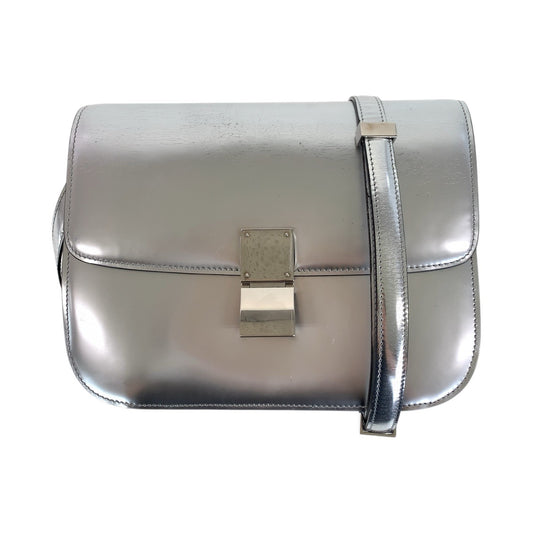 26272
CELINE セリーヌ クラシック ボックス ミディアム シルバー シルバー金具 レザー ショルダーバッグ ポシェット レディース AB78