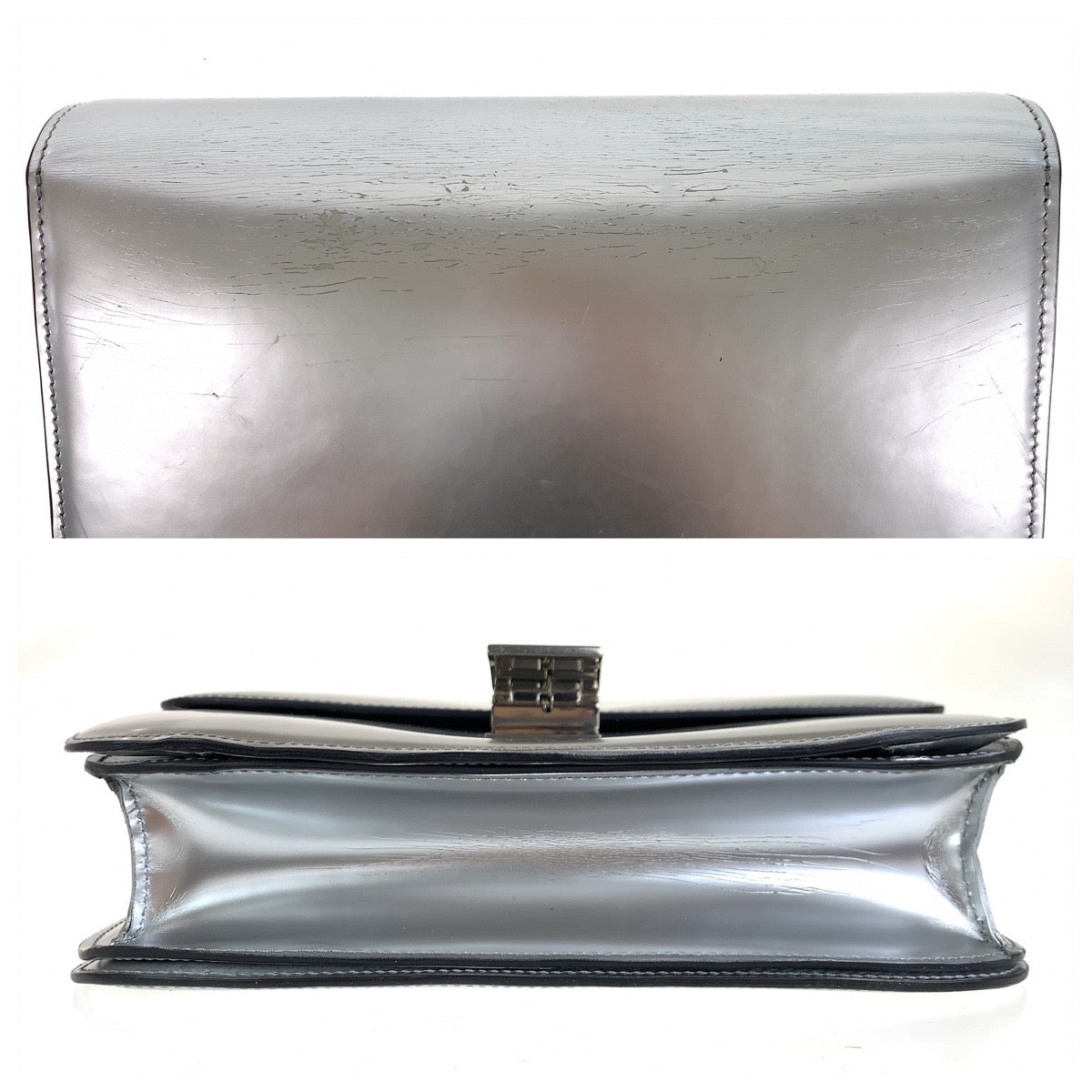 26272
CELINE セリーヌ クラシック ボックス ミディアム シルバー シルバー金具 レザー ショルダーバッグ ポシェット レディース AB78