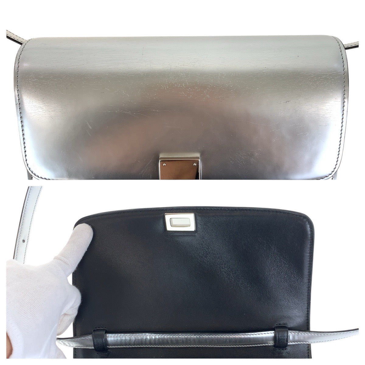 26272
CELINE セリーヌ クラシック ボックス ミディアム シルバー シルバー金具 レザー ショルダーバッグ ポシェット レディース AB78