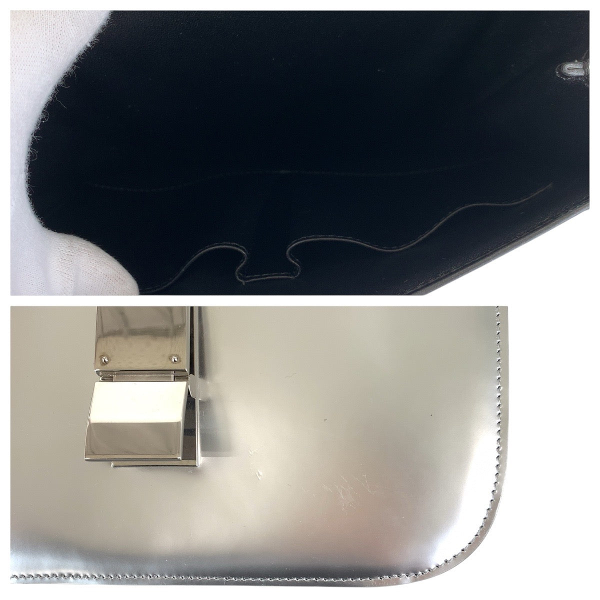 26272
CELINE セリーヌ クラシック ボックス ミディアム シルバー シルバー金具 レザー ショルダーバッグ ポシェット レディース AB78