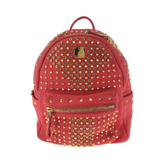 26276
MCM エム シー エム スタッズ レッド ゴールド金具 レザー リュックサック バックパック レディース ABP48