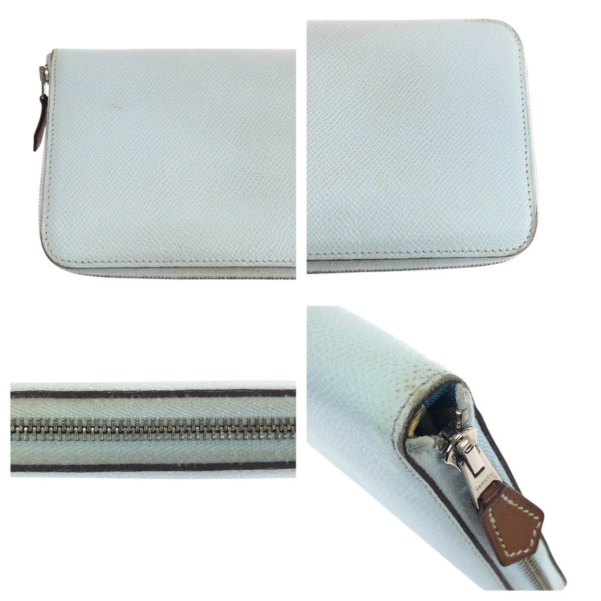 26277
HERMES エルメス アザップ シルクイン ロング ライトブルー シルバー金具 ヴォーエプソン / シルク 長財布 ラウンドファスナー Z刻印 レディース ABP48