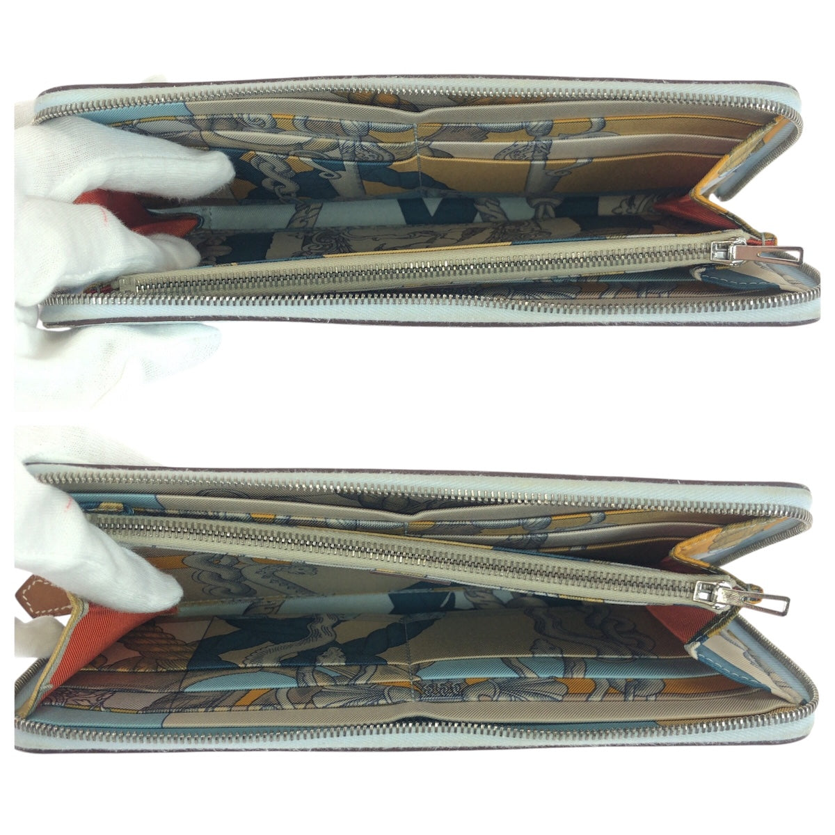 26277
HERMES エルメス アザップ シルクイン ロング ライトブルー シルバー金具 ヴォーエプソン / シルク 長財布 ラウンドファスナー Z刻印 レディース ABP48