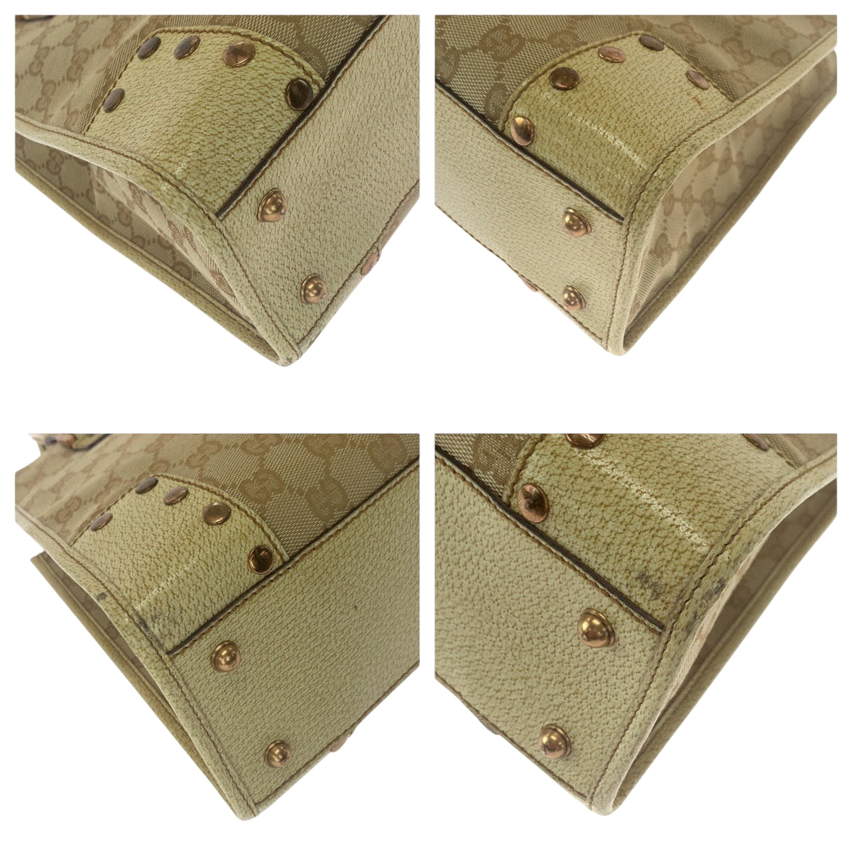 26283
GUCCI グッチ スタッズ ベージュ アイボリー ゴールド金具 GGキャンバス 124260 トートバッグ ハンドバッグ ショルダーバッグ レディース ABP40