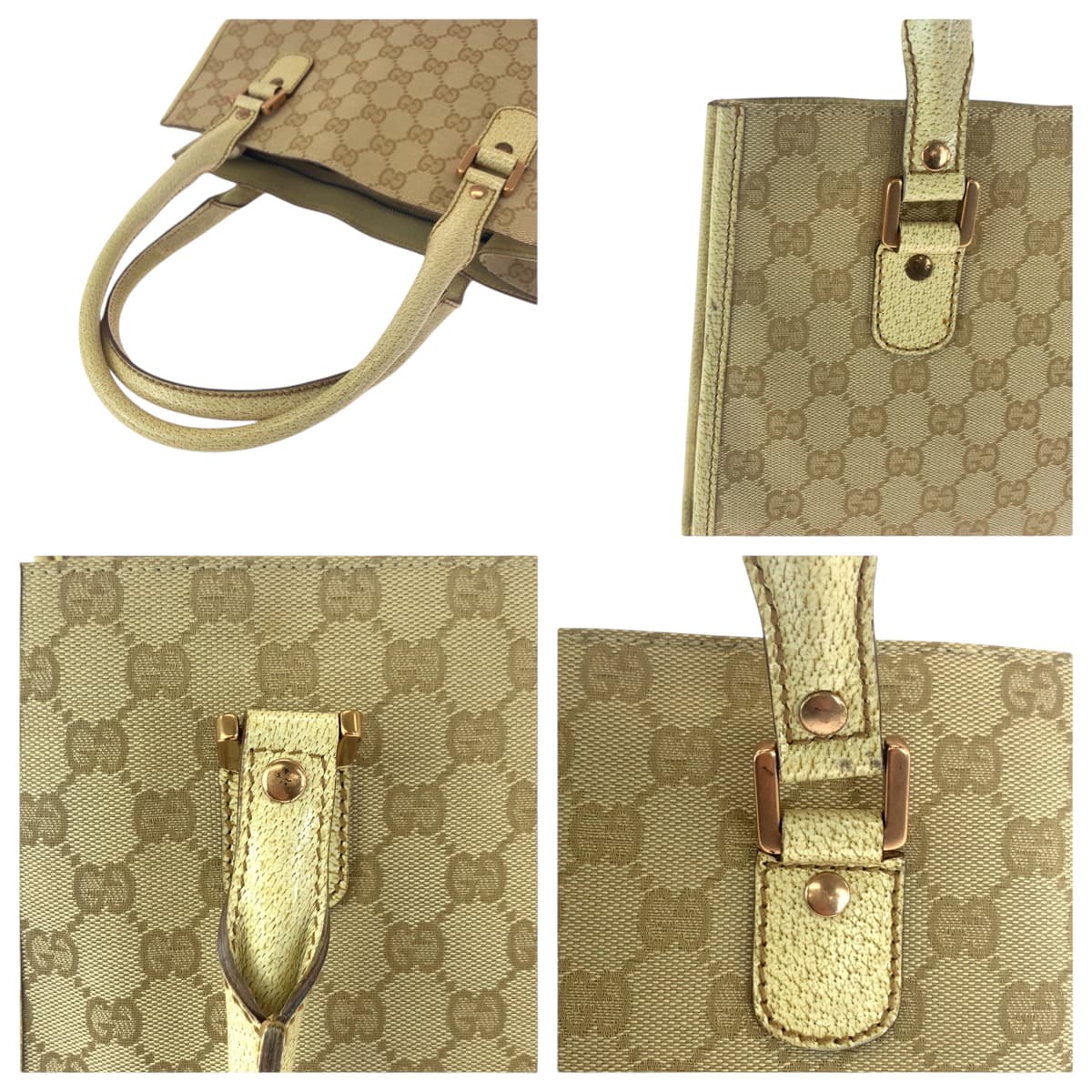 26283
GUCCI グッチ スタッズ ベージュ アイボリー ゴールド金具 GGキャンバス 124260 トートバッグ ハンドバッグ ショルダーバッグ レディース ABP40