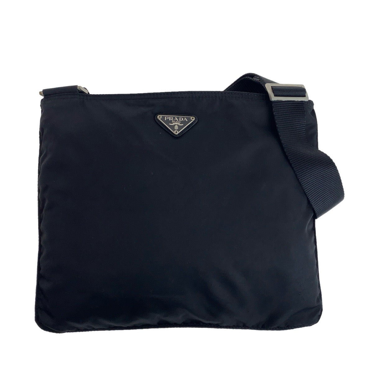 26284
PRADA プラダ テスート 三角ロゴプレート ブラック 黒 シルバー金具 ナイロン ショルダーバッグ ポシェット メンズ AB