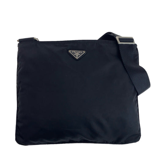 26284
PRADA プラダ テスート 三角ロゴプレート ブラック 黒 シルバー金具 ナイロン ショルダーバッグ ポシェット メンズ AB