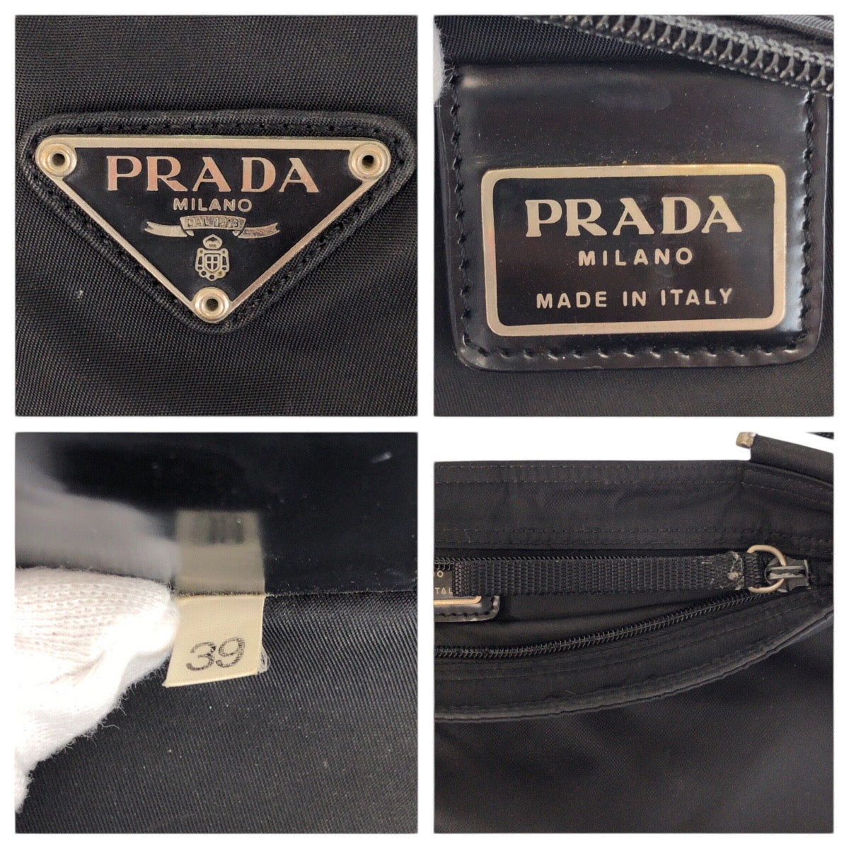 26284
PRADA プラダ テスート 三角ロゴプレート ブラック 黒 シルバー金具 ナイロン ショルダーバッグ ポシェット メンズ AB