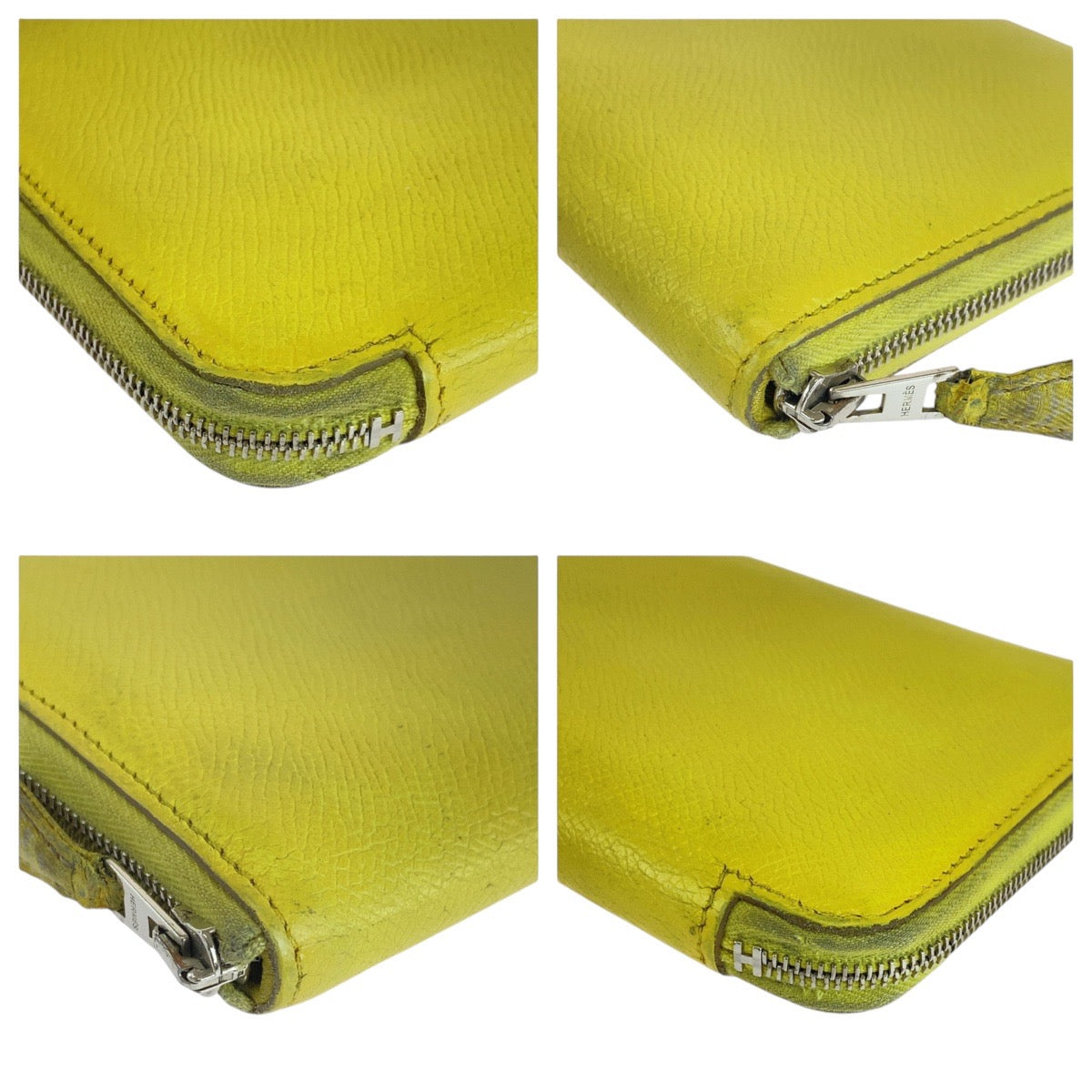 26285
HERMES エルメス アザップロング シルクイン ライトイエロー シルバー金具 ヴォーエプソン 長財布 ロングウォレット □Q刻印 レディース AB40