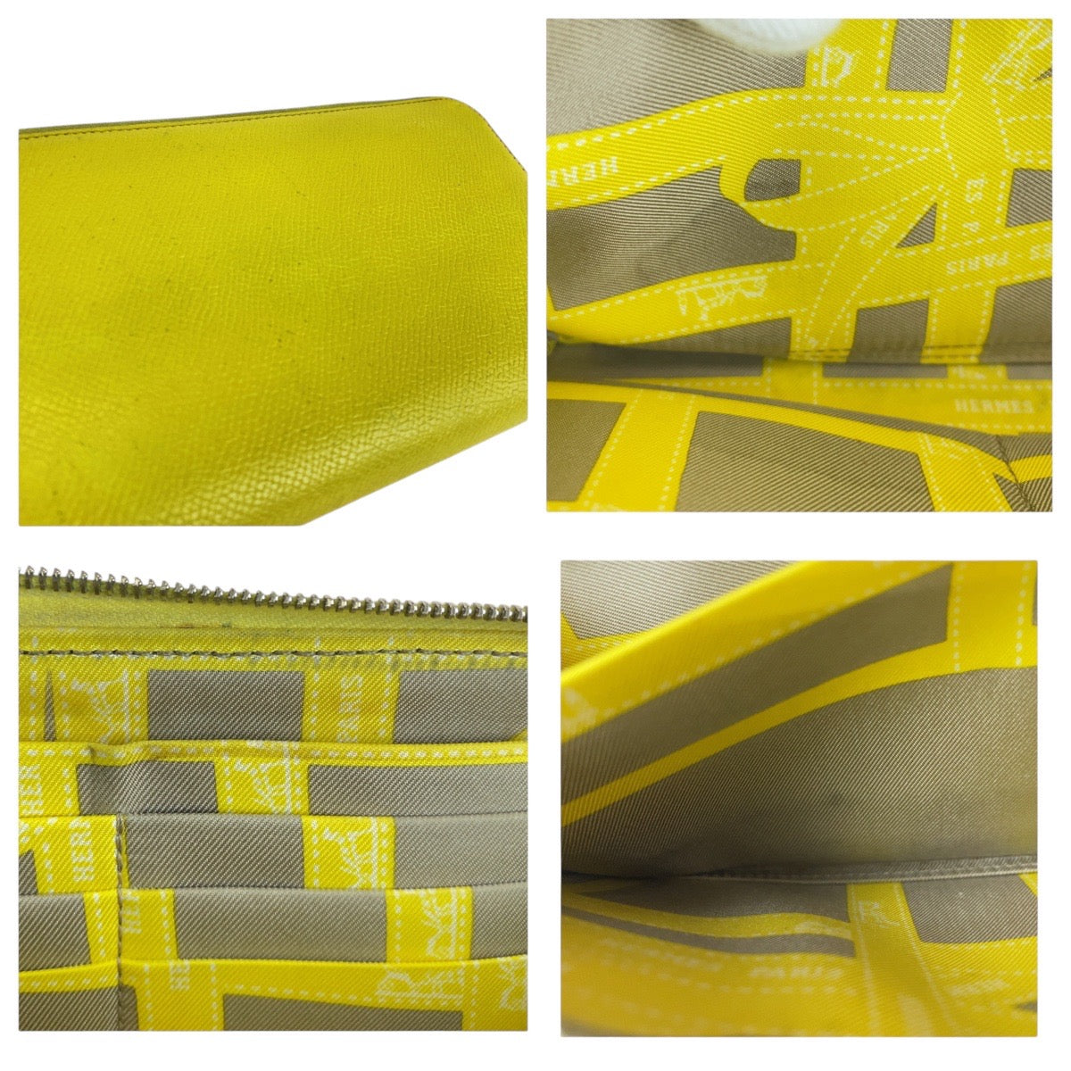 26285
HERMES エルメス アザップロング シルクイン ライトイエロー シルバー金具 ヴォーエプソン 長財布 ロングウォレット □Q刻印 レディース AB40