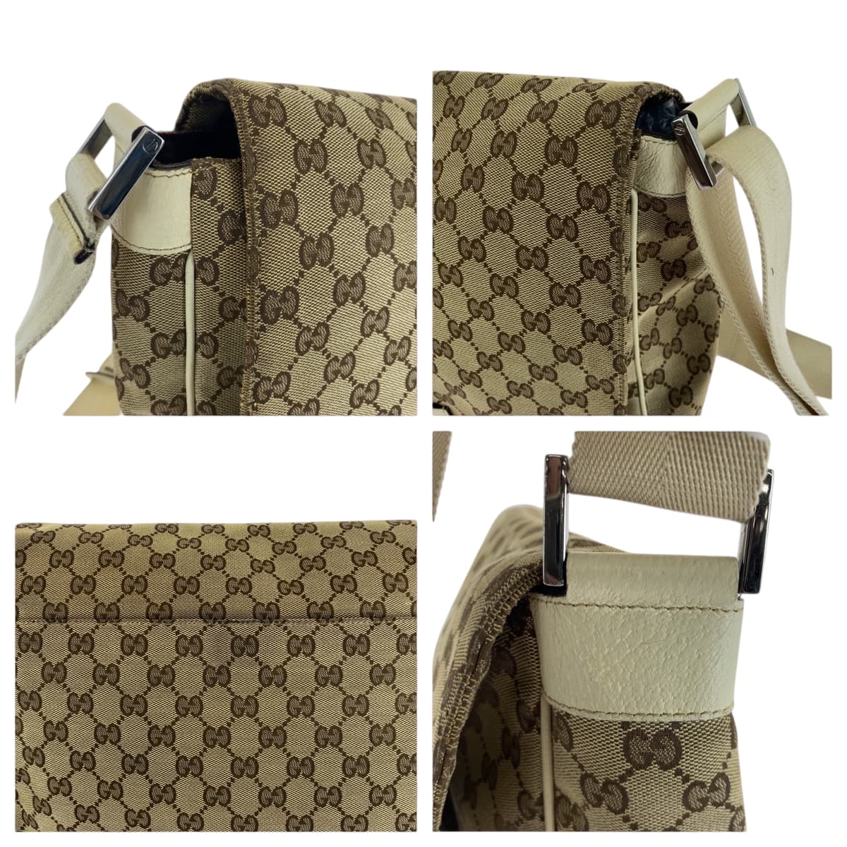 26286
GUCCI グッチ ベージュ アイボリー シルバー金具 GGキャンバス 146236 斜め掛け ショルダーバッグ メッセンジャーバッグ メンズ ABP40