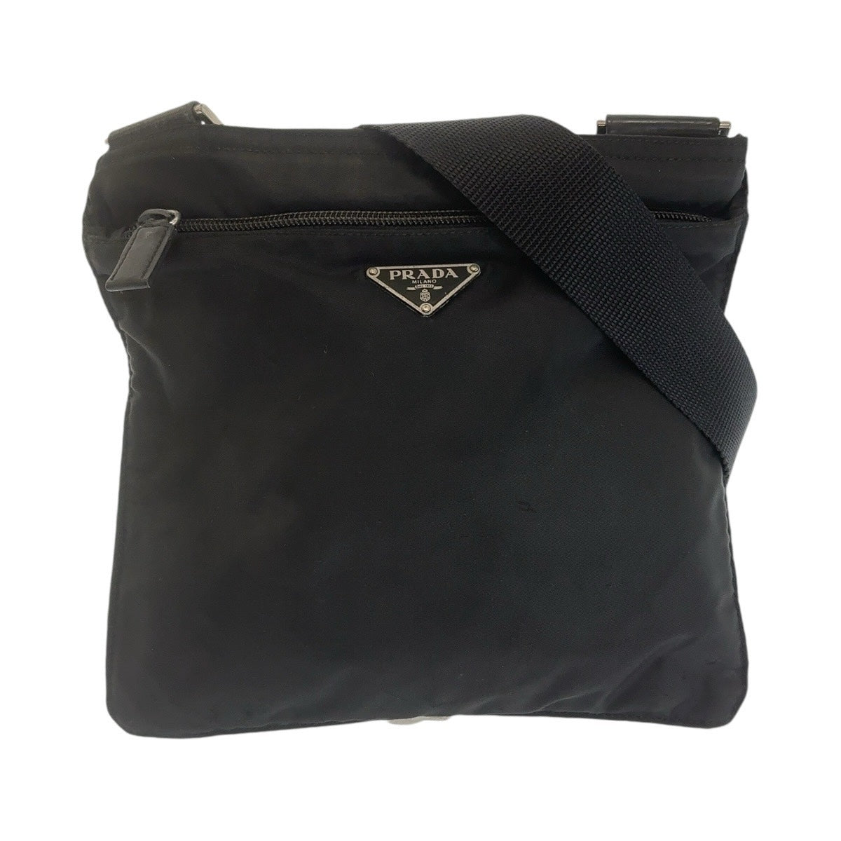 26288
PRADA プラダ テスート 三角ロゴプレート ブラック 黒 シルバー金具 ナイロン 斜め掛け ショルダーバッグ ポシェット メンズ ABP26