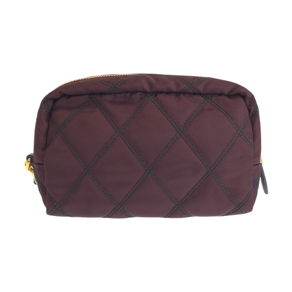 26292
PRADA プラダ 三角ロゴプレート テスート ワインレッド ボルドー ゴールド金具 ナイロン / レザー ポーチ 化粧ポーチ リストレット アクセサリーポーチ レディース A23