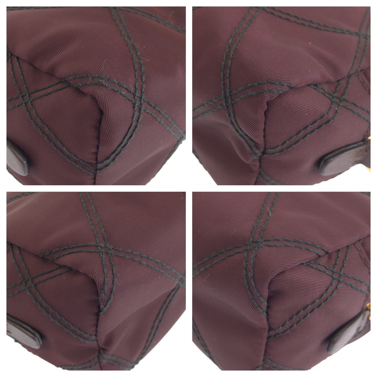 26292
PRADA プラダ 三角ロゴプレート テスート ワインレッド ボルドー ゴールド金具 ナイロン / レザー ポーチ 化粧ポーチ リストレット アクセサリーポーチ レディース A23