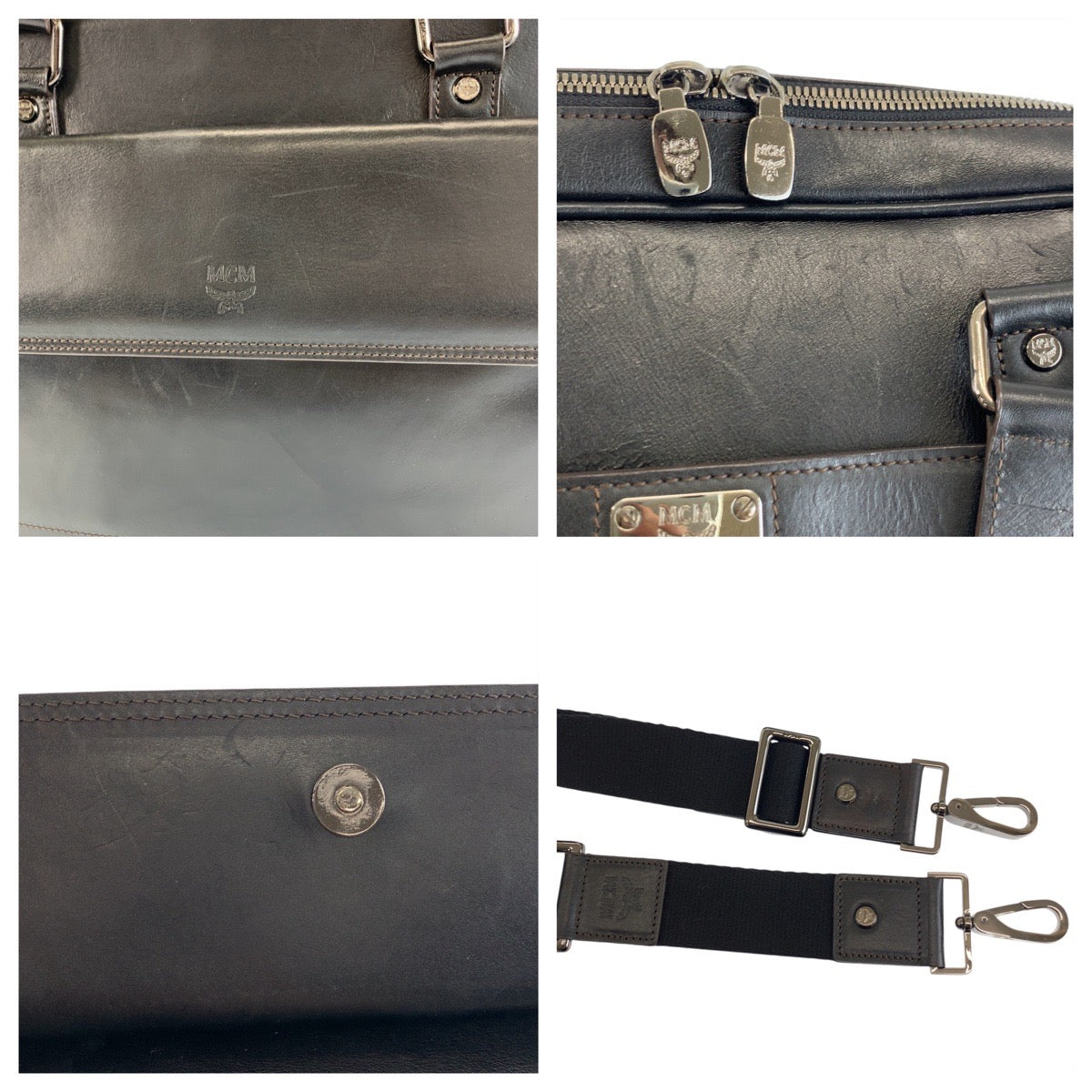26298
MCM エム シー エム ブラック 黒 シルバー金具 レザー ビジネスバッグ ショルダーバッグ 2way メンズ ABP38