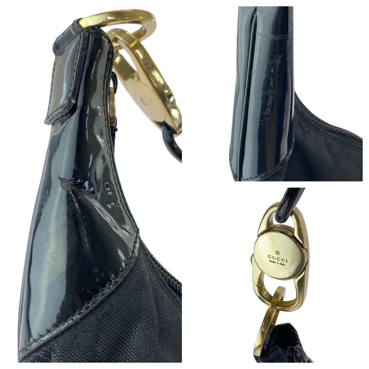 26304
GUCCI グッチ ブラック 黒 ゴールド金具 GGキャンバス / レザー 001 4157 ホーボー ショルダーバッグ ハンドバッグ レディース AB33