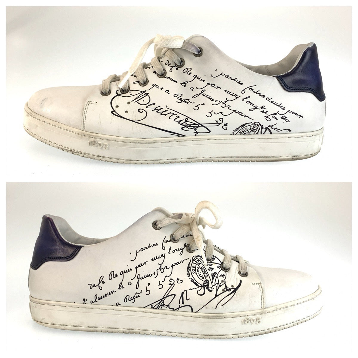 26307
Berluti ベルルッティ プレイタイムスクリット レザースニーカー サイズ11 ホワイト ネイビー レザー スニーカー ローカット レースアップ メンズ ABP56