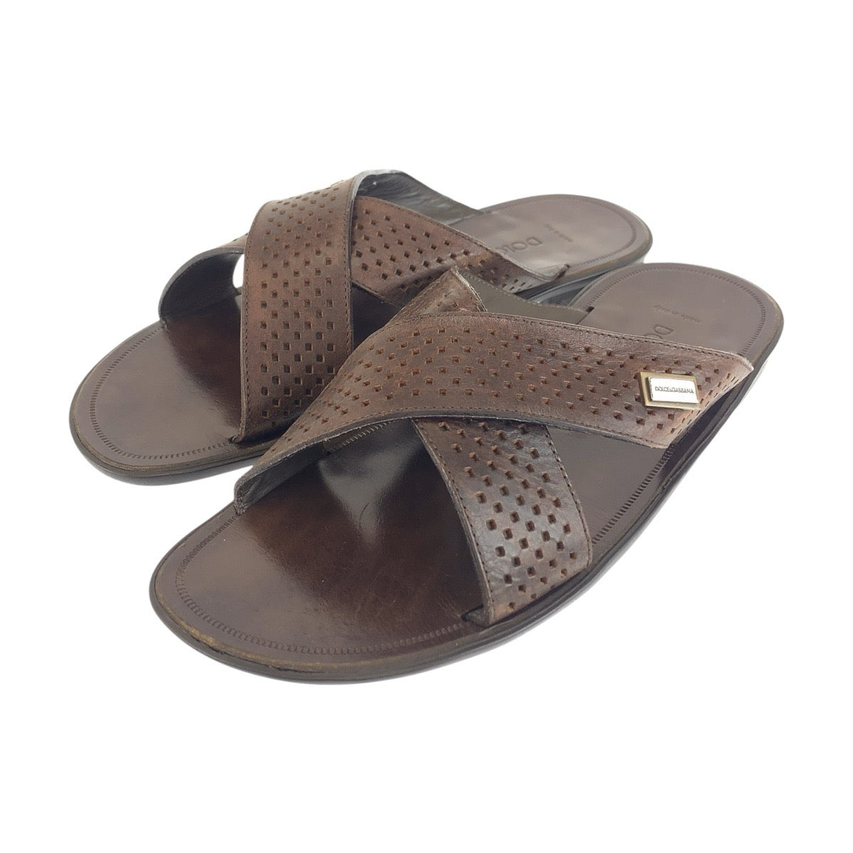 26316
DOLCE&GABBANA ドルチェアンドガッバーナ クロスストラップ サイズ7(表記7ですが28cm相当です） ブラウン レザー / パンチングレザー CH2975-A6173 サンダル メンズ AB10