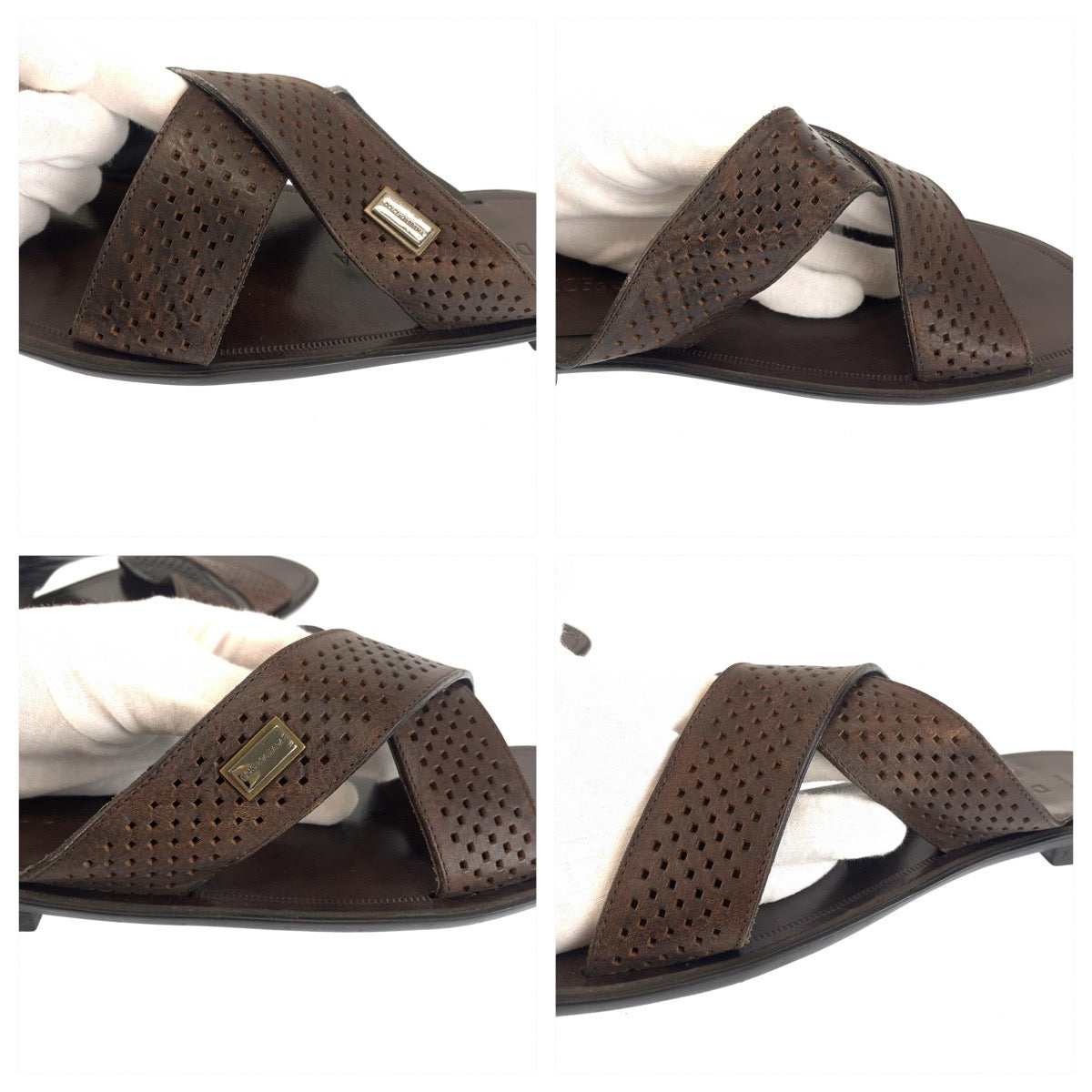 26316
DOLCE&GABBANA ドルチェアンドガッバーナ クロスストラップ サイズ7(表記7ですが28cm相当です） ブラウン レザー / パンチングレザー CH2975-A6173 サンダル メンズ AB10