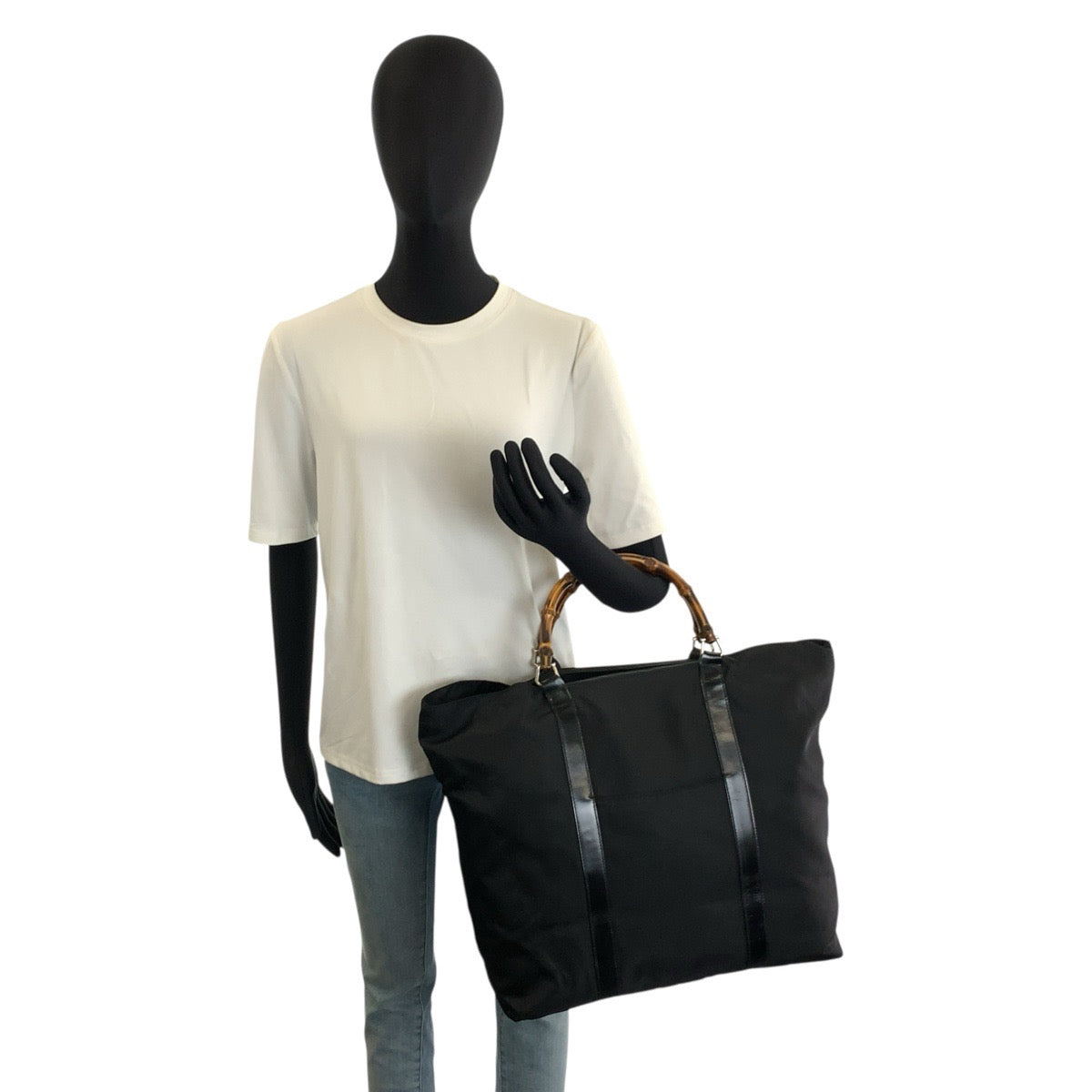 26325
GUCCI グッチ バンブー ブラック 黒 ナイロン 002 3754 トートバッグ ハンドバッグ レディース ABP28