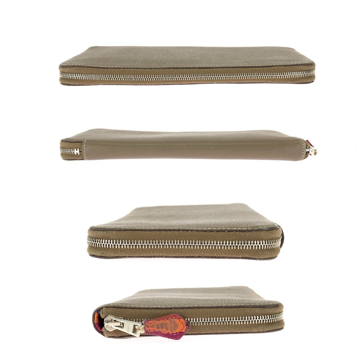 26328
HERMES エルメス アザップ シルクイン エトゥープ グレージュ シルバー金具 ヴォーエプソン / シルク 長財布 ラウンドファスナー □O刻印 レディース AB35