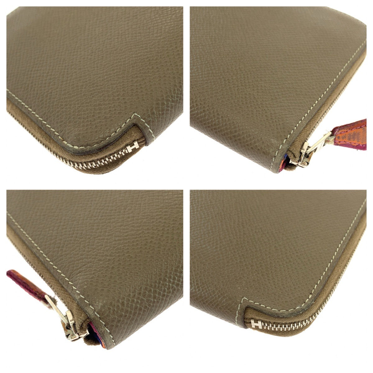 26328
HERMES エルメス アザップ シルクイン エトゥープ グレージュ シルバー金具 ヴォーエプソン / シルク 長財布 ラウンドファスナー □O刻印 レディース AB35