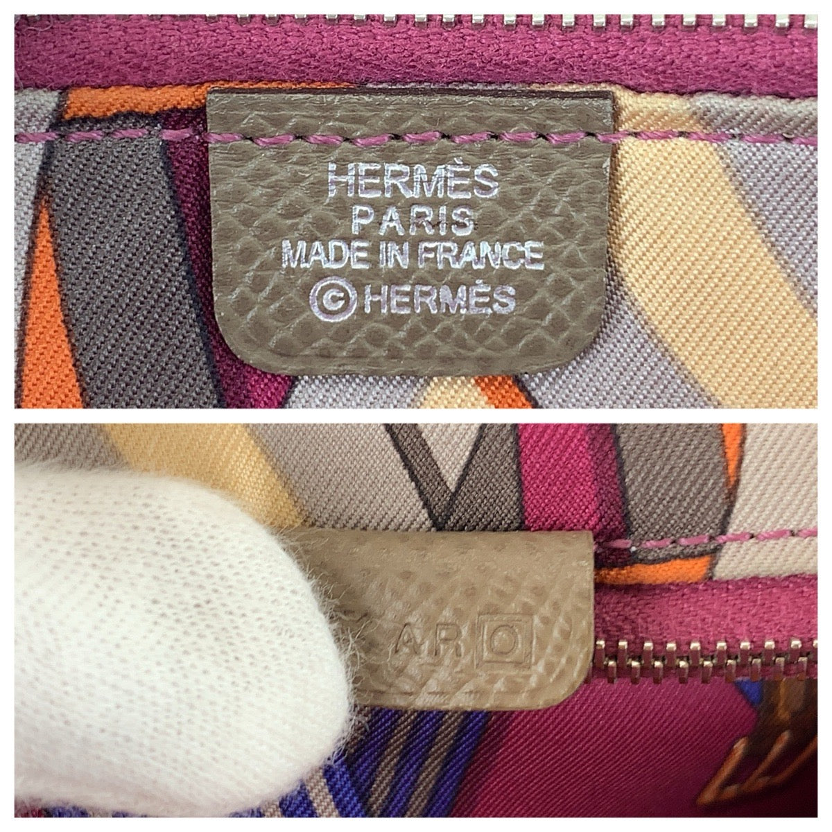 26328
HERMES エルメス アザップ シルクイン エトゥープ グレージュ シルバー金具 ヴォーエプソン / シルク 長財布 ラウンドファスナー □O刻印 レディース AB35