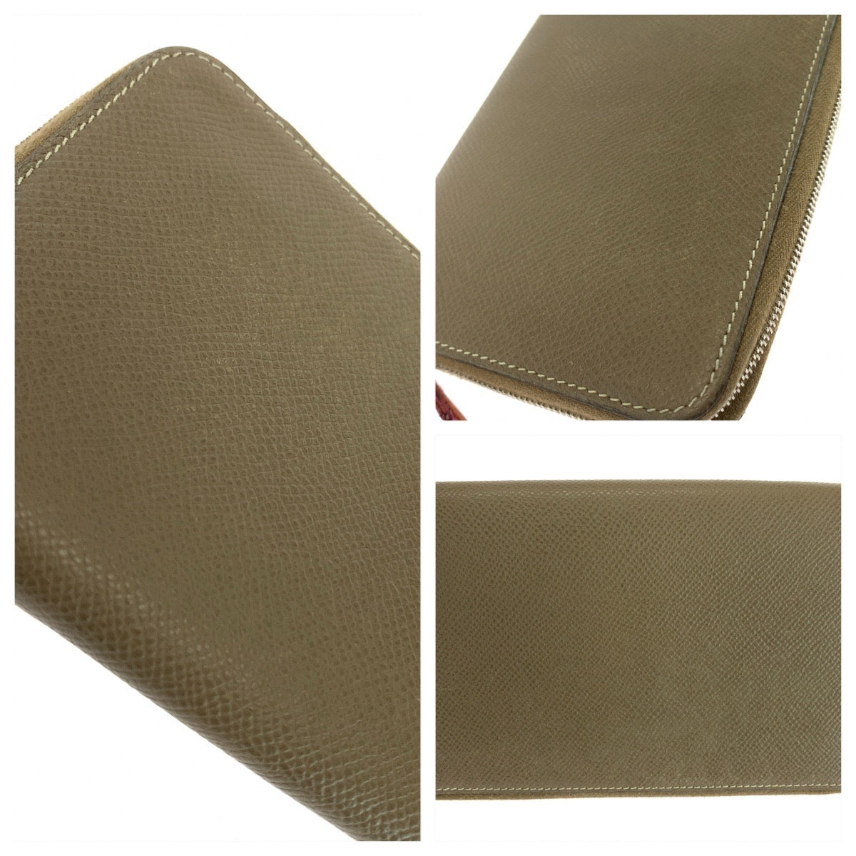 26328
HERMES エルメス アザップ シルクイン エトゥープ グレージュ シルバー金具 ヴォーエプソン / シルク 長財布 ラウンドファスナー □O刻印 レディース AB35