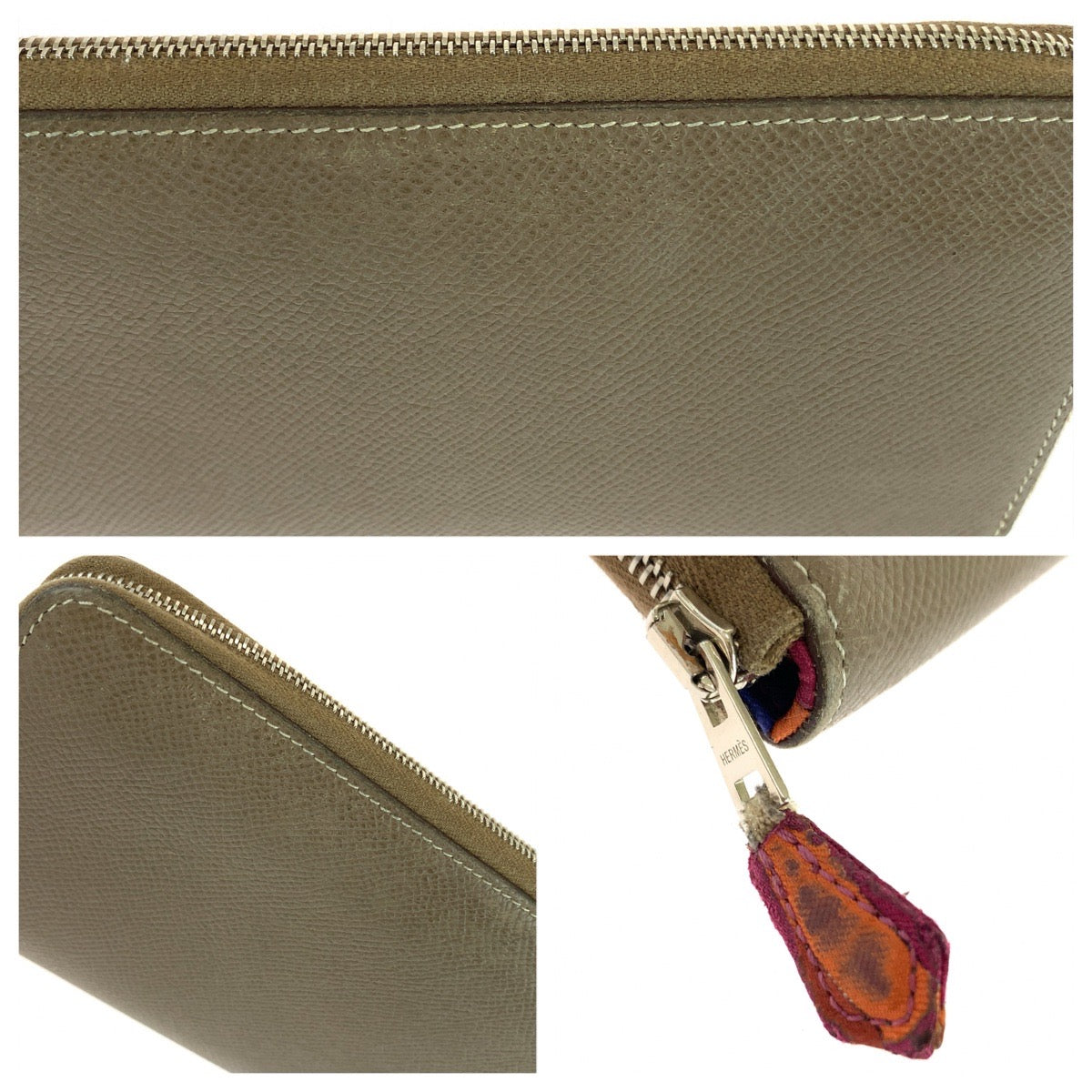 26328
HERMES エルメス アザップ シルクイン エトゥープ グレージュ シルバー金具 ヴォーエプソン / シルク 長財布 ラウンドファスナー □O刻印 レディース AB35