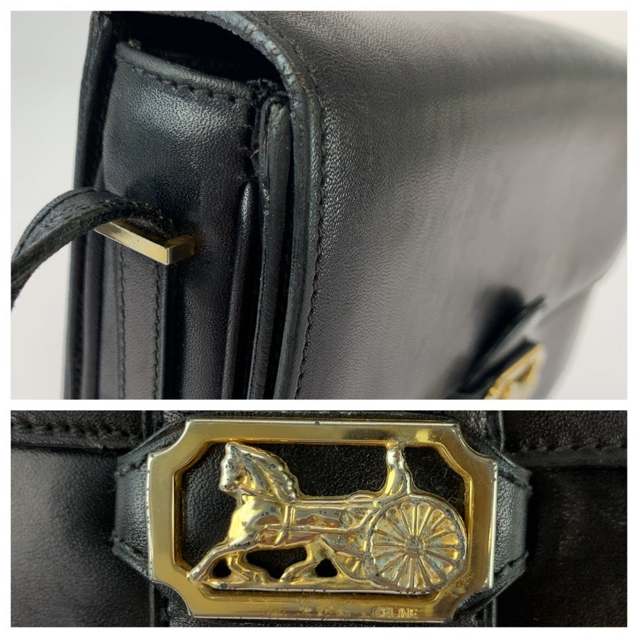 26332
CELINE セリーヌ ヴィンテージ 馬車金具 ホースキャリッジ ブラック 黒 ゴールド金具 レザー / メッキ ショルダーバッグ レディース AB42