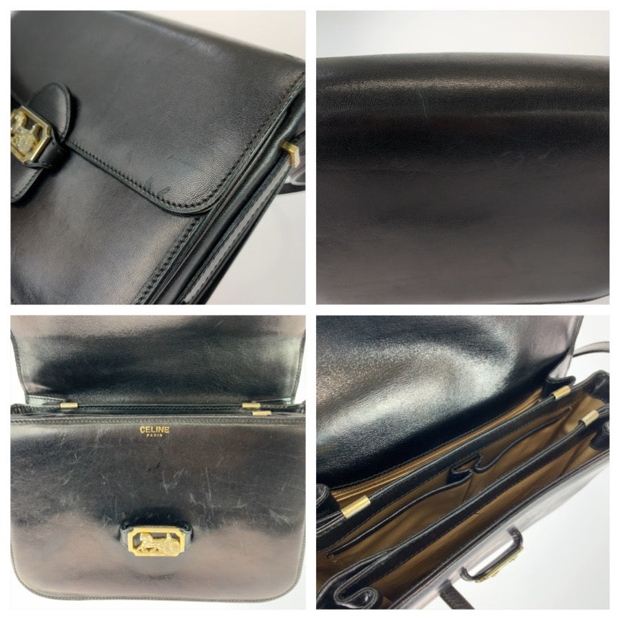 26332
CELINE セリーヌ ヴィンテージ 馬車金具 ホースキャリッジ ブラック 黒 ゴールド金具 レザー / メッキ ショルダーバッグ レディース AB42